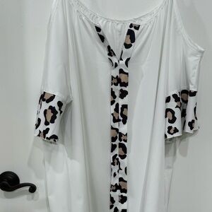 SHEIN White Top with Leopard Print Accents